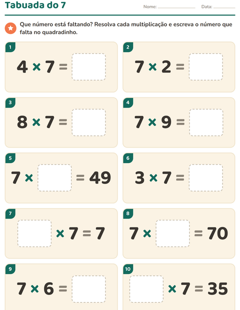 Pré-visualização da ficha de Tabuada para 3º ano do ensino fundamental