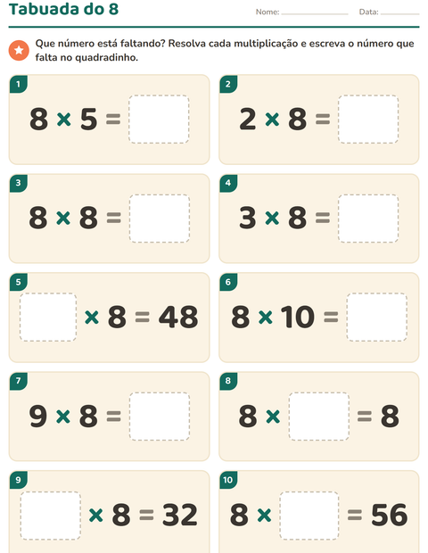 Pré-visualização da ficha de Tabuada para 3º ano do ensino fundamental