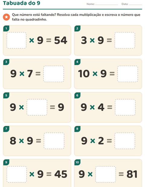 Pré-visualização da ficha de Tabuada para 3º ano do ensino fundamental