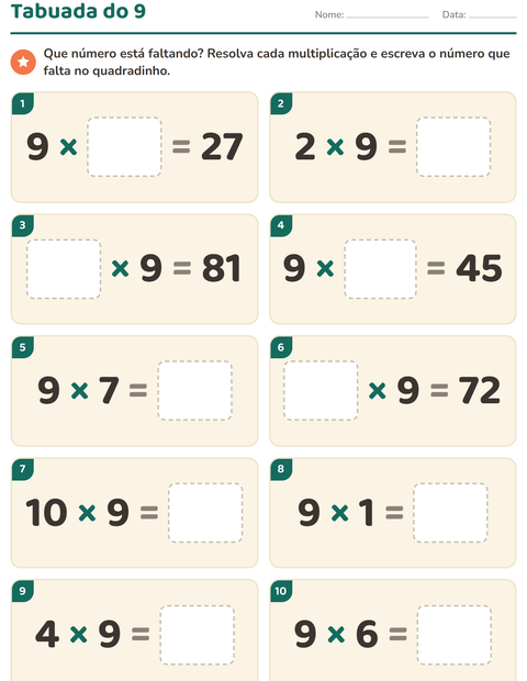 Pré-visualização da ficha de Tabuada para 3º ano do ensino fundamental