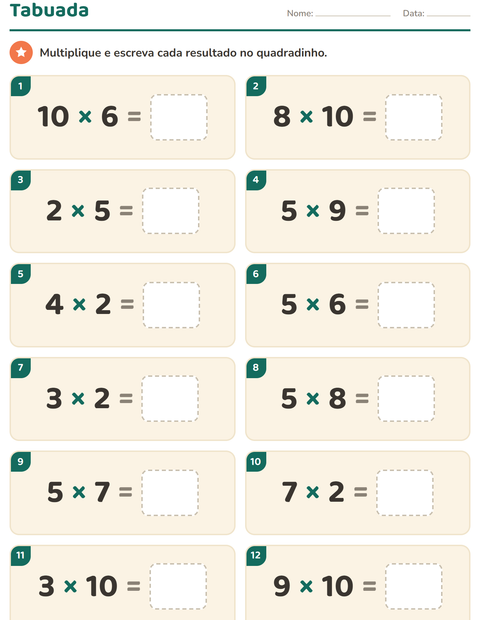 Pré-visualização da ficha de Tabuada para 3º ano do ensino fundamental