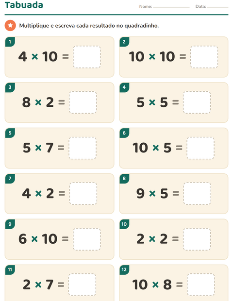 Pré-visualização da ficha de Tabuada para 3º ano do ensino fundamental