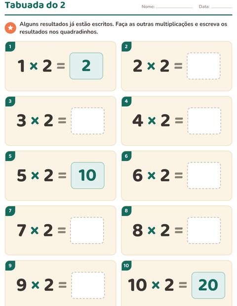 Pré-visualização da ficha de Tabuada para 3º ano do ensino fundamental