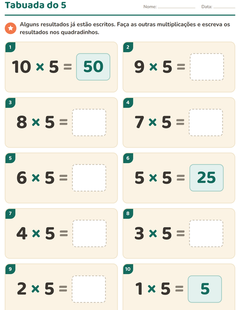 Pré-visualização da ficha de Tabuada para 3º ano do ensino fundamental