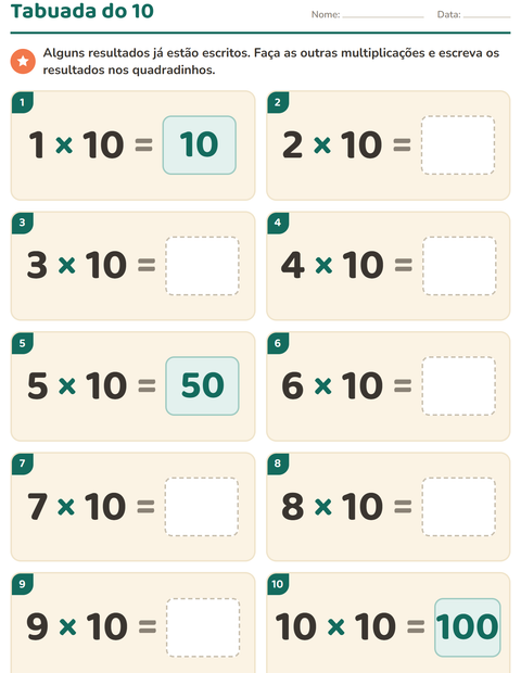 Pré-visualização da ficha de Tabuada para 3º ano do ensino fundamental