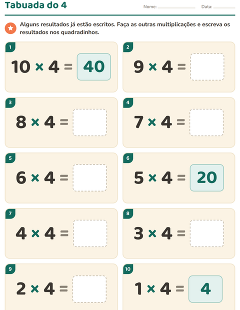 Pré-visualização da ficha de Tabuada para 3º ano do ensino fundamental