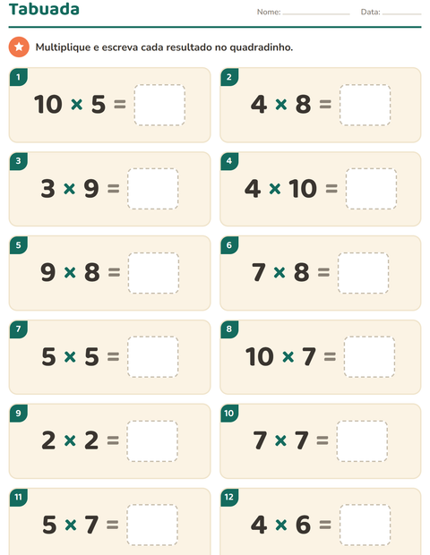 Pré-visualização da ficha de Tabuada para 3º ano do ensino fundamental