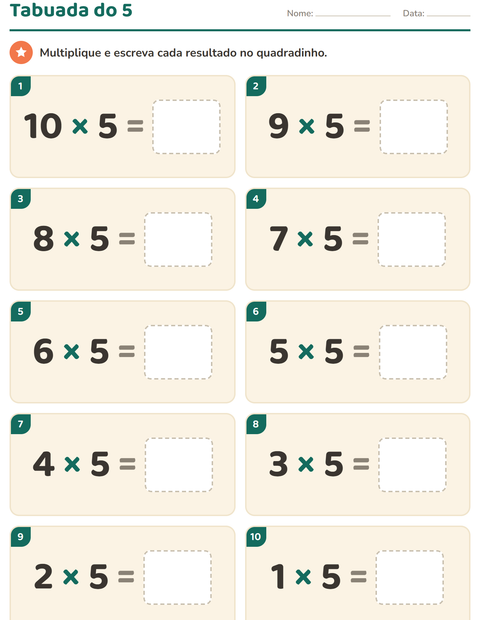 Pré-visualização da ficha de Tabuada para 3º ano do ensino fundamental