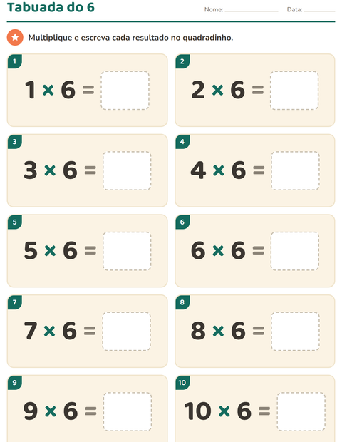 Pré-visualização da ficha de Tabuada para 3º ano do ensino fundamental