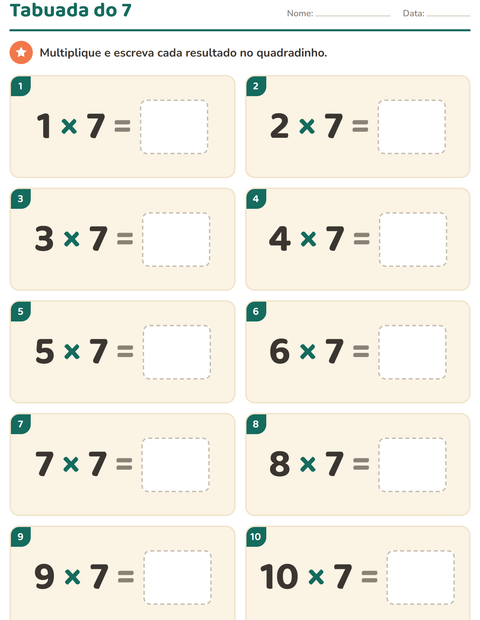 Pré-visualização da ficha de Tabuada para 3º ano do ensino fundamental
