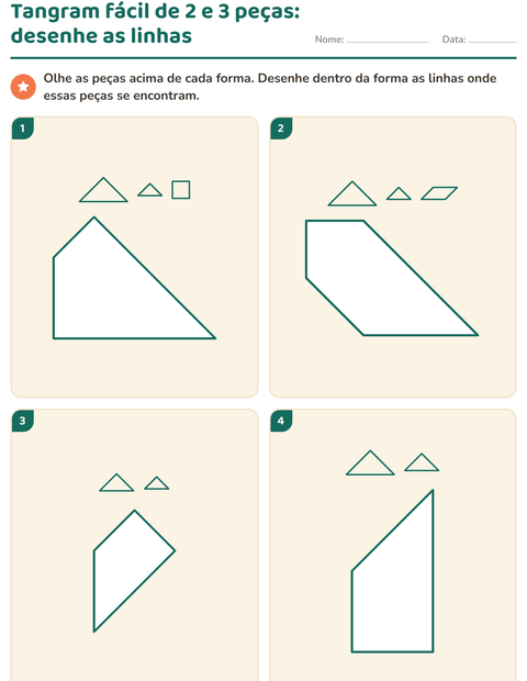 Tangram fácil: desenhe as linhas onde as peças se encontram
