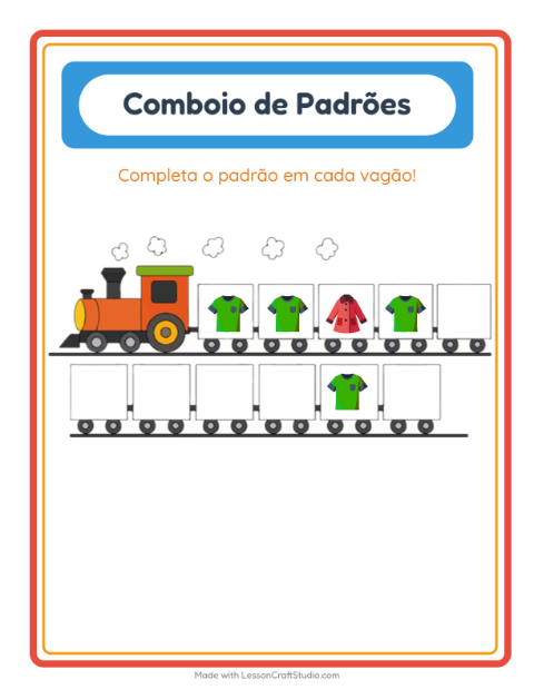 Pré-visualização da ficha de Trem De Padrões com Roupas para Educação infantil (pré-escola, 5-7 anos)