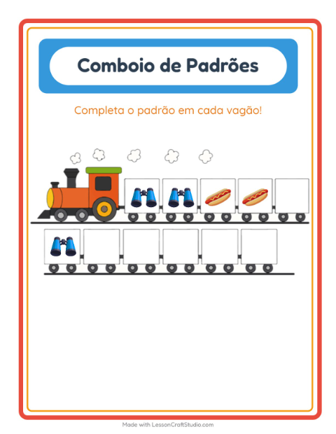 Pré-visualização da ficha de Trem De Padrões com Acampamento para Educação infantil (pré-escola, 5-7 anos)