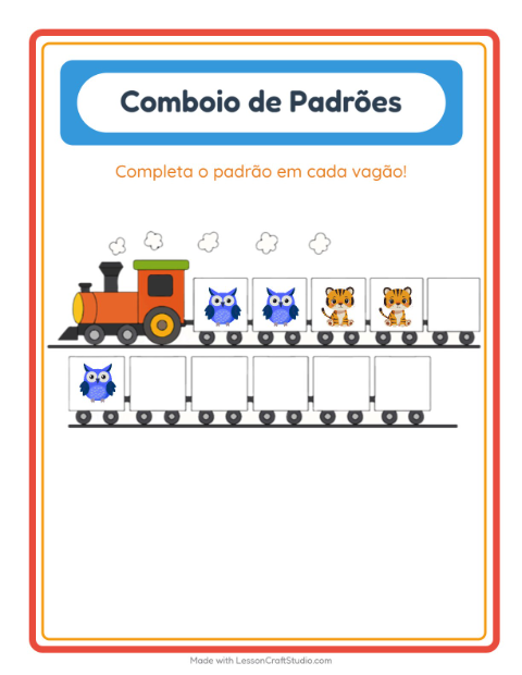Pré-visualização da ficha de Trem De Padrões com Animais para Educação infantil (pré-escola, 5-7 anos)