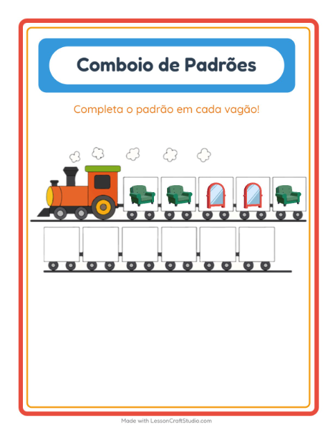 Pré-visualização da ficha de Trem De Padrões com Pela casa para Educação infantil (pré-escola, 5-7 anos)