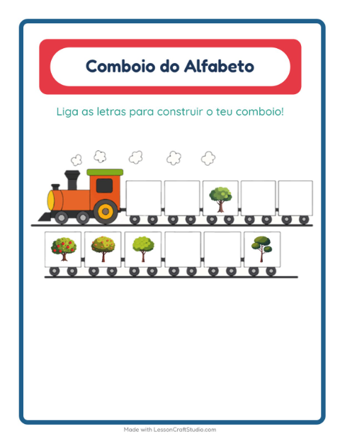 Pré-visualização da ficha de Trem Do Alfabeto com Árvores para Educação infantil (creche, 3-5 anos)