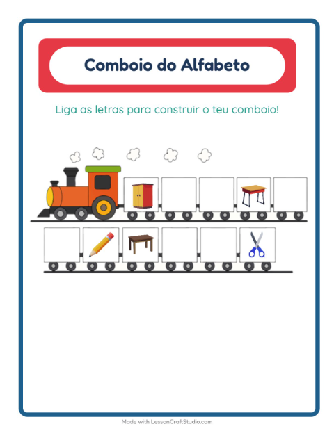 Pré-visualização da ficha de Trem Do Alfabeto com Sala de aula para Educação infantil (creche, 3-5 anos)