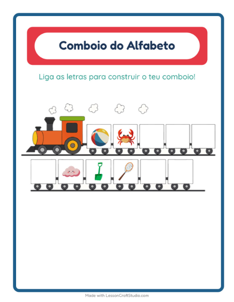 Pré-visualização da ficha de Trem Do Alfabeto com Praia para Educação infantil (creche, 3-5 anos)