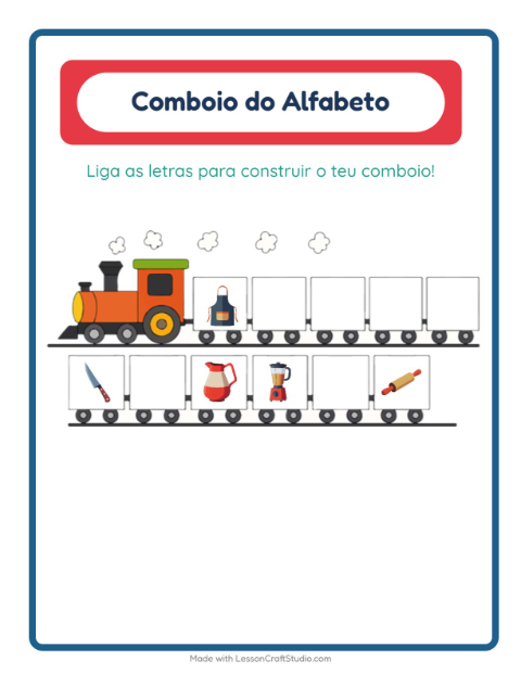 Pré-visualização da ficha de Trem Do Alfabeto com Utensílios de cozinha para Educação infantil (creche, 3-5 anos)