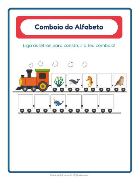 Pré-visualização da ficha de Trem Do Alfabeto com Vida marinha para Educação infantil (creche, 3-5 anos)