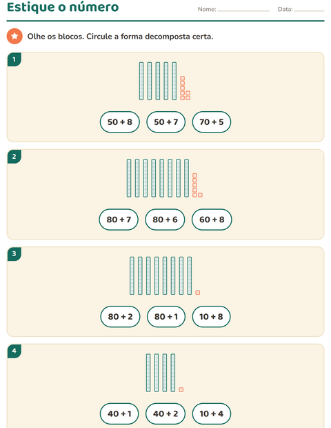 Pré-visualização da ficha de Valor posicional para 1º ano do ensino fundamental