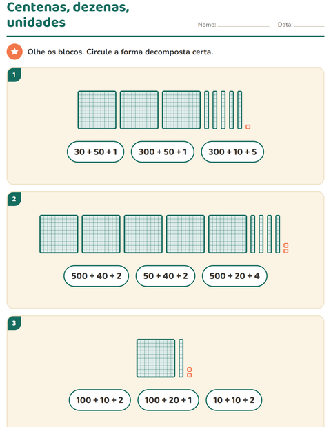 Pré-visualização da ficha de Valor posicional para 2º ano do ensino fundamental