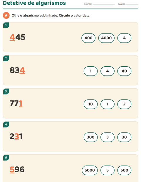 Pré-visualização da ficha de Valor posicional para 2º ano do ensino fundamental
