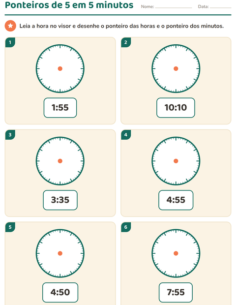 Pré-visualização da ficha de Ver as horas para 1º ano do ensino fundamental