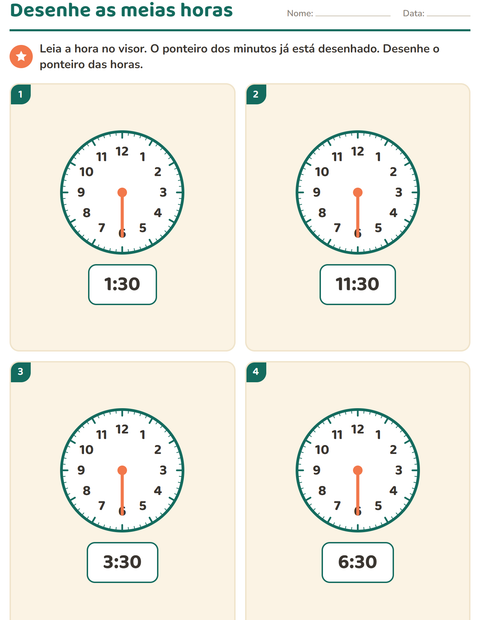 Pré-visualização da ficha de Ver as horas para 1º ano do ensino fundamental