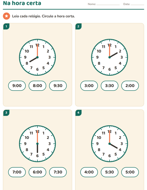 Ver as horas no 1º ano: horas inteiras e meia hora — 3
