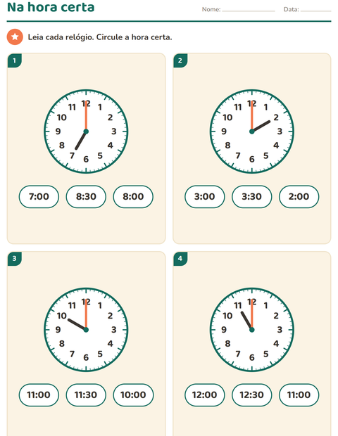Ver as horas no 1º ano: horas inteiras e meia hora — 5