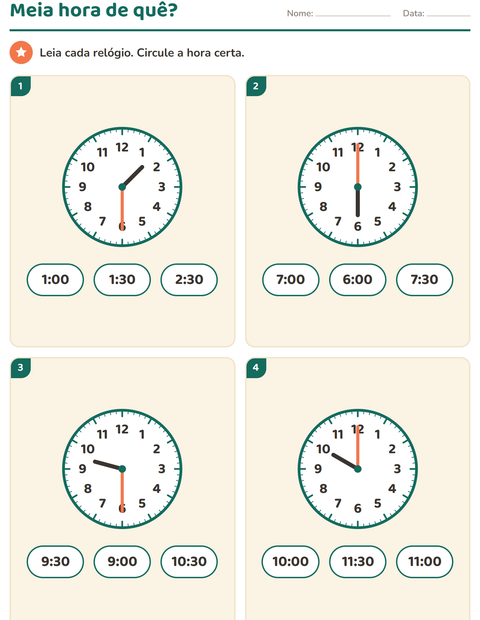 Pré-visualização da ficha de Ver as horas para 1º ano do ensino fundamental