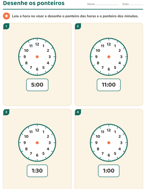 Desenhe os ponteiros: que horas o relógio marca?