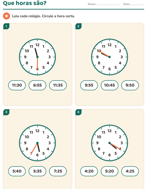 Pré-visualização da ficha de Ver as horas para 2º ano do ensino fundamental