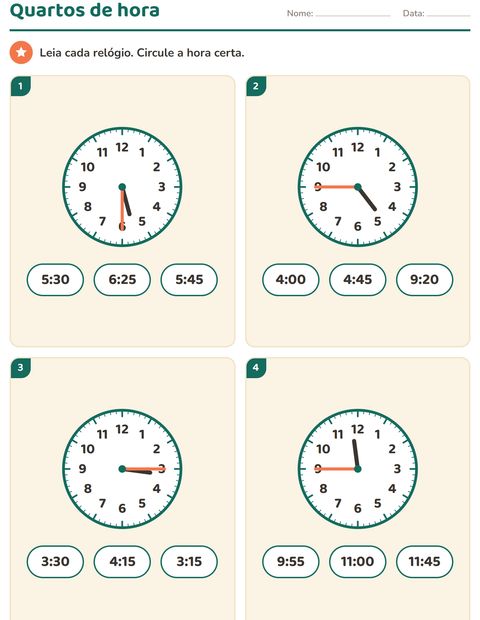 Pré-visualização da ficha de Ver as horas para 2º ano do ensino fundamental