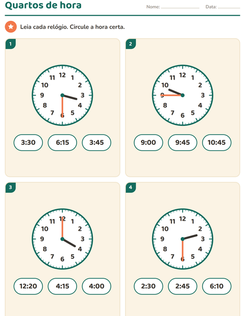Pré-visualização da ficha de Ver as horas para 2º ano do ensino fundamental