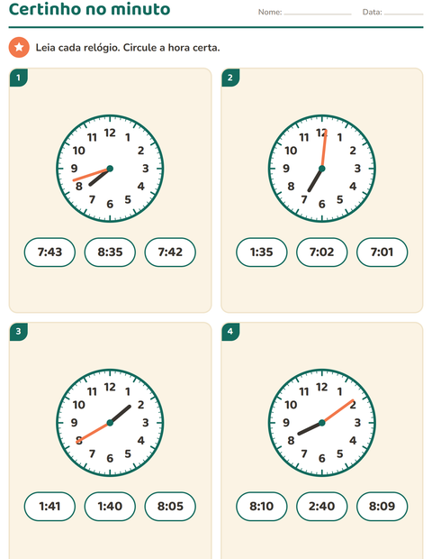 Pré-visualização da ficha de Ver as horas para 3º ano do ensino fundamental