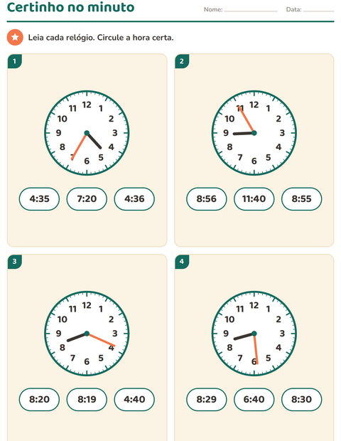 Pré-visualização da ficha de Ver as horas para 3º ano do ensino fundamental