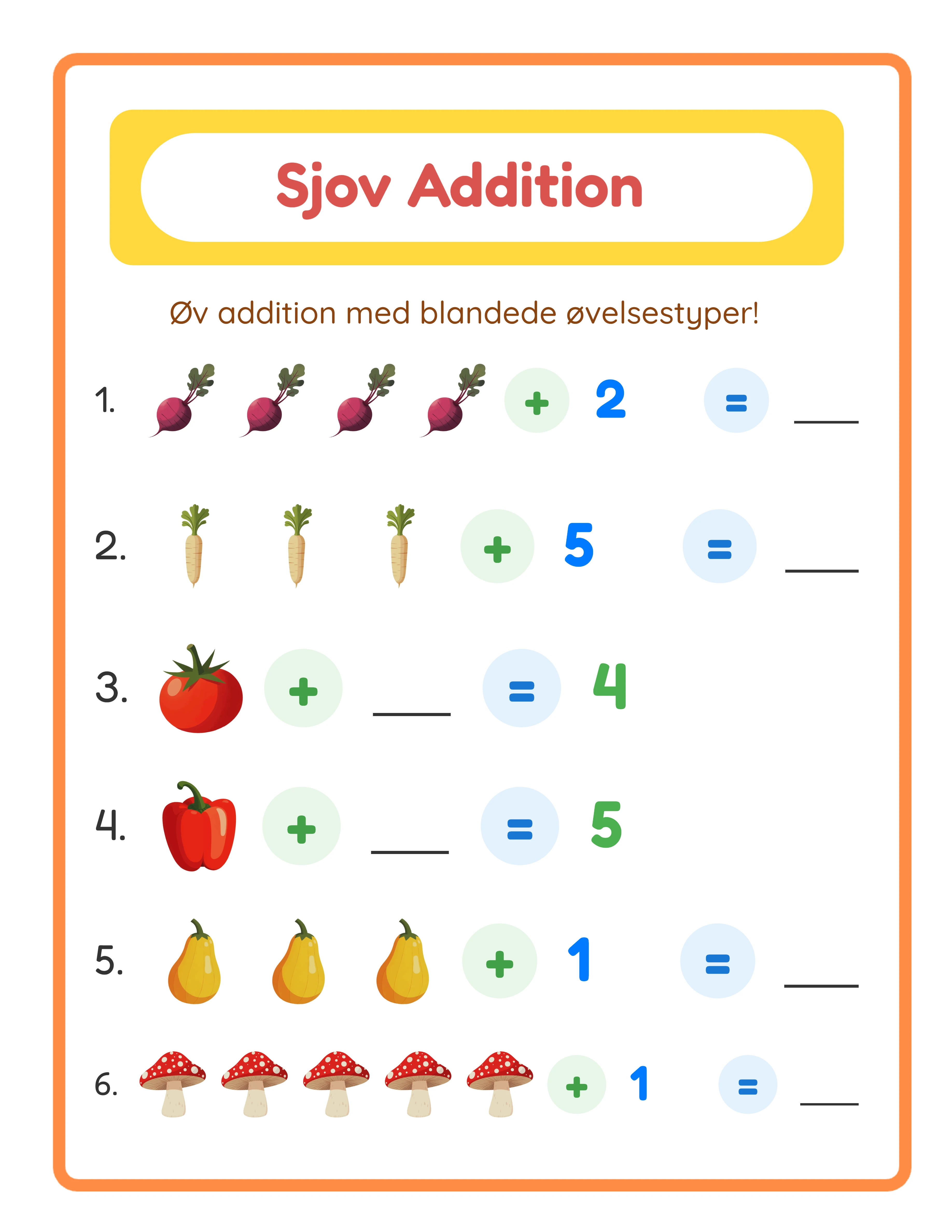 Addition-arbejdsark — avanceret niveau