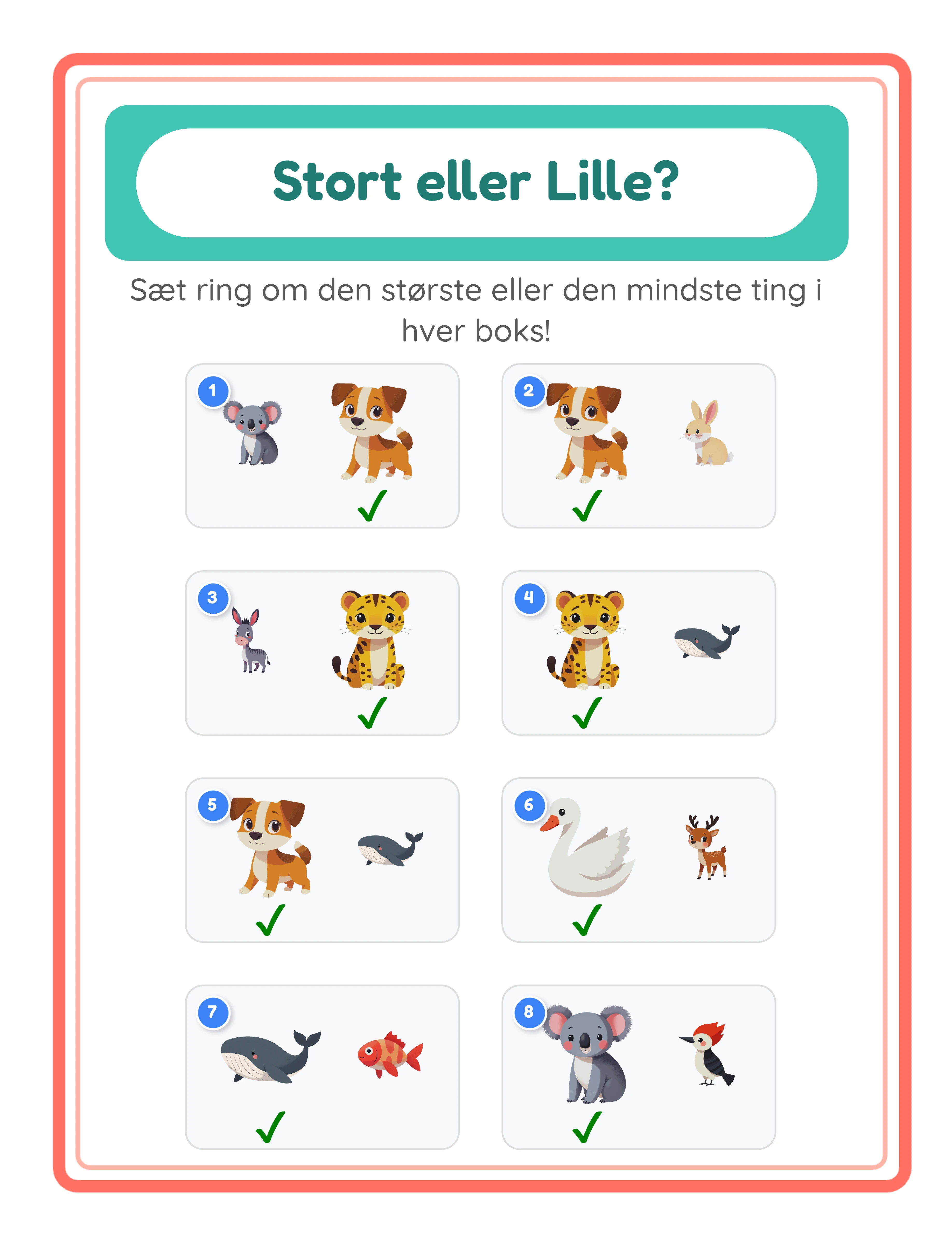 Big-small printable answer key