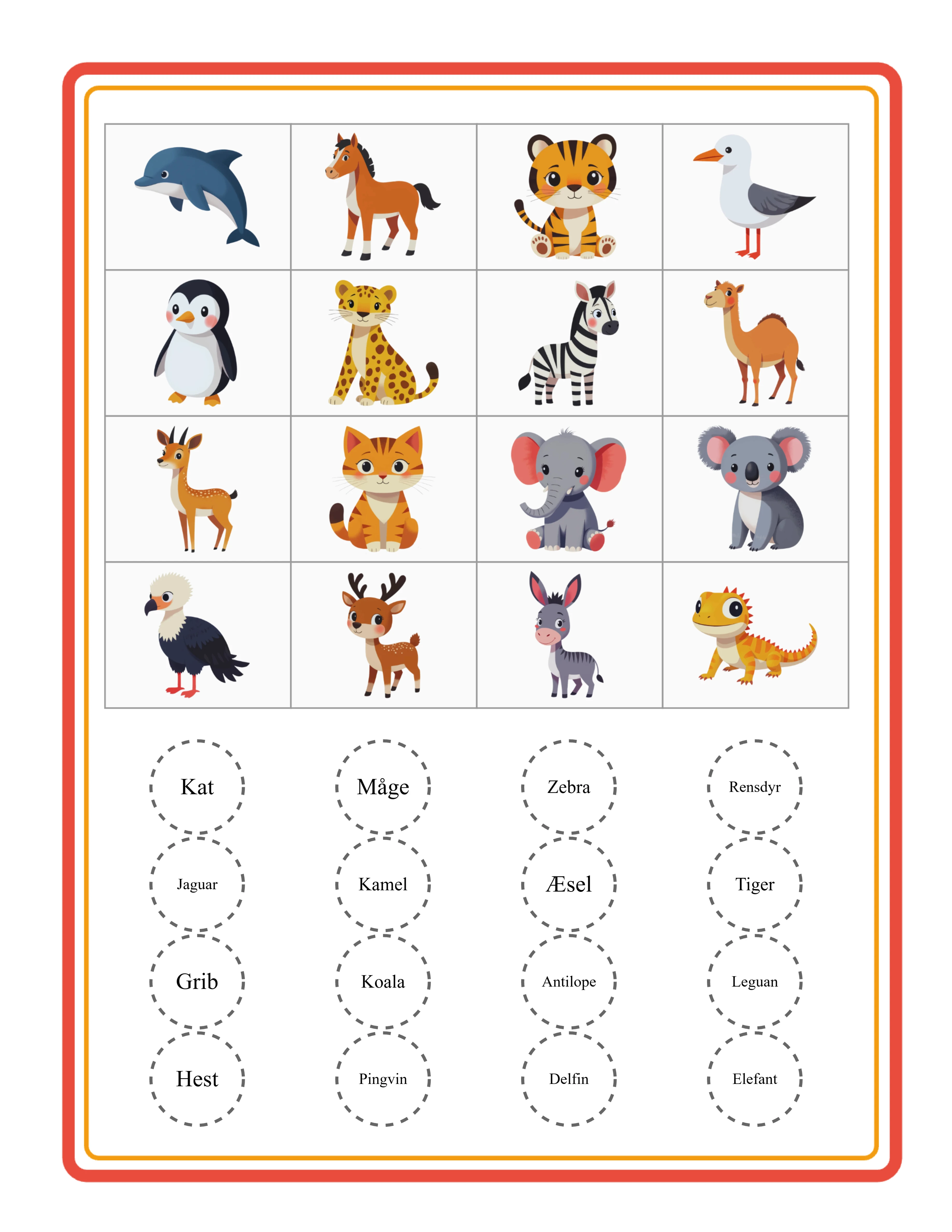 Bingo-arbejdsark — theme 8