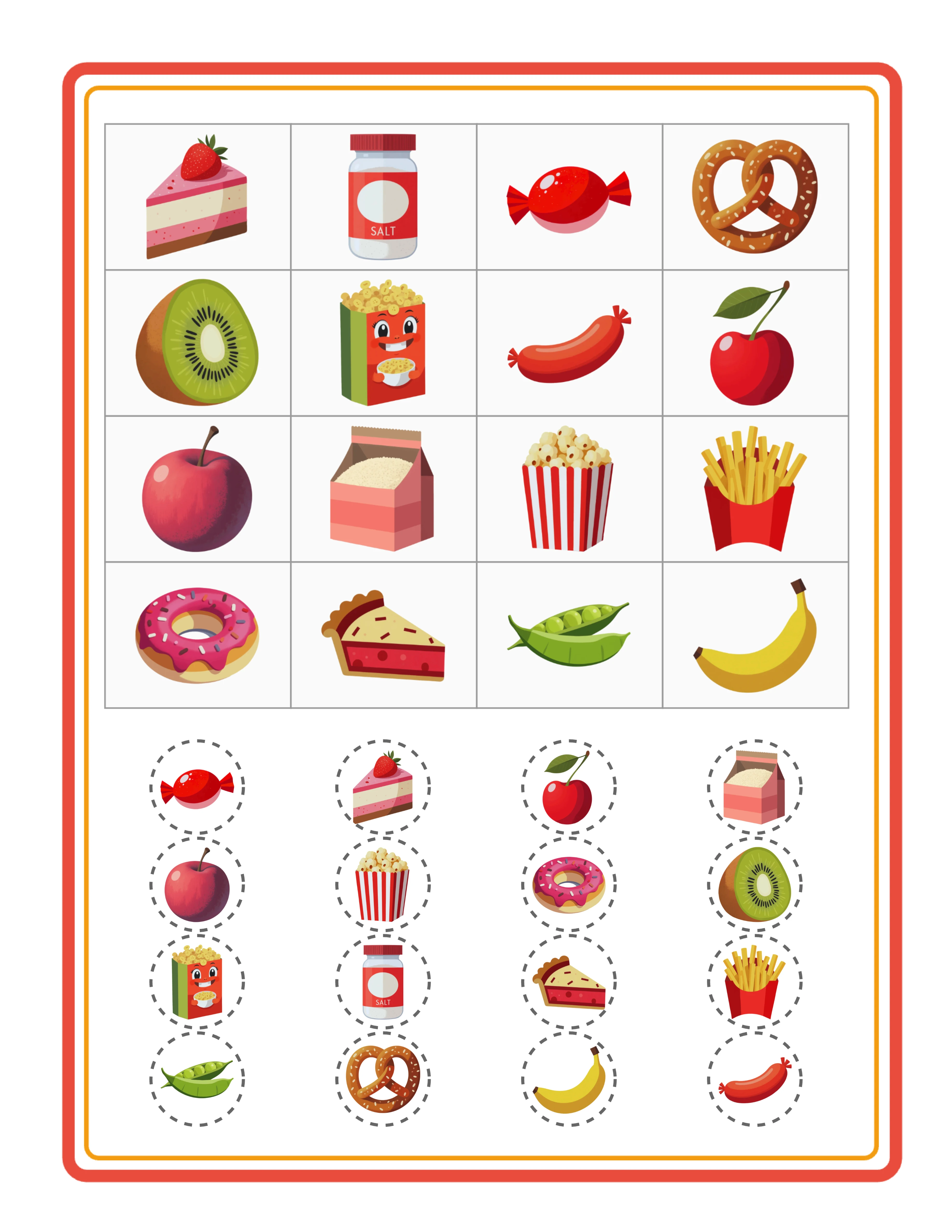 Bingo callout sheet — themed picture calling cards