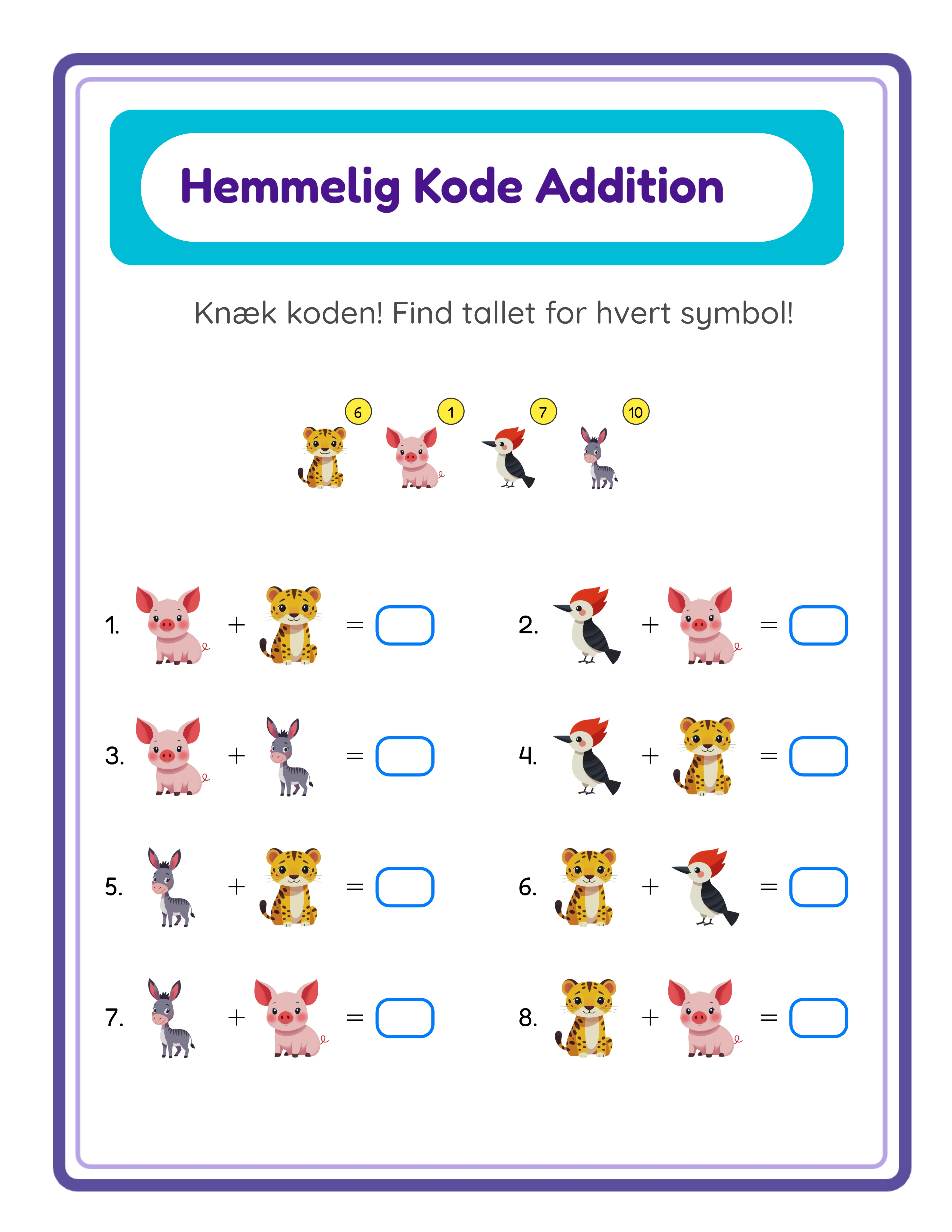 Addition-arbejdsark — sample 3