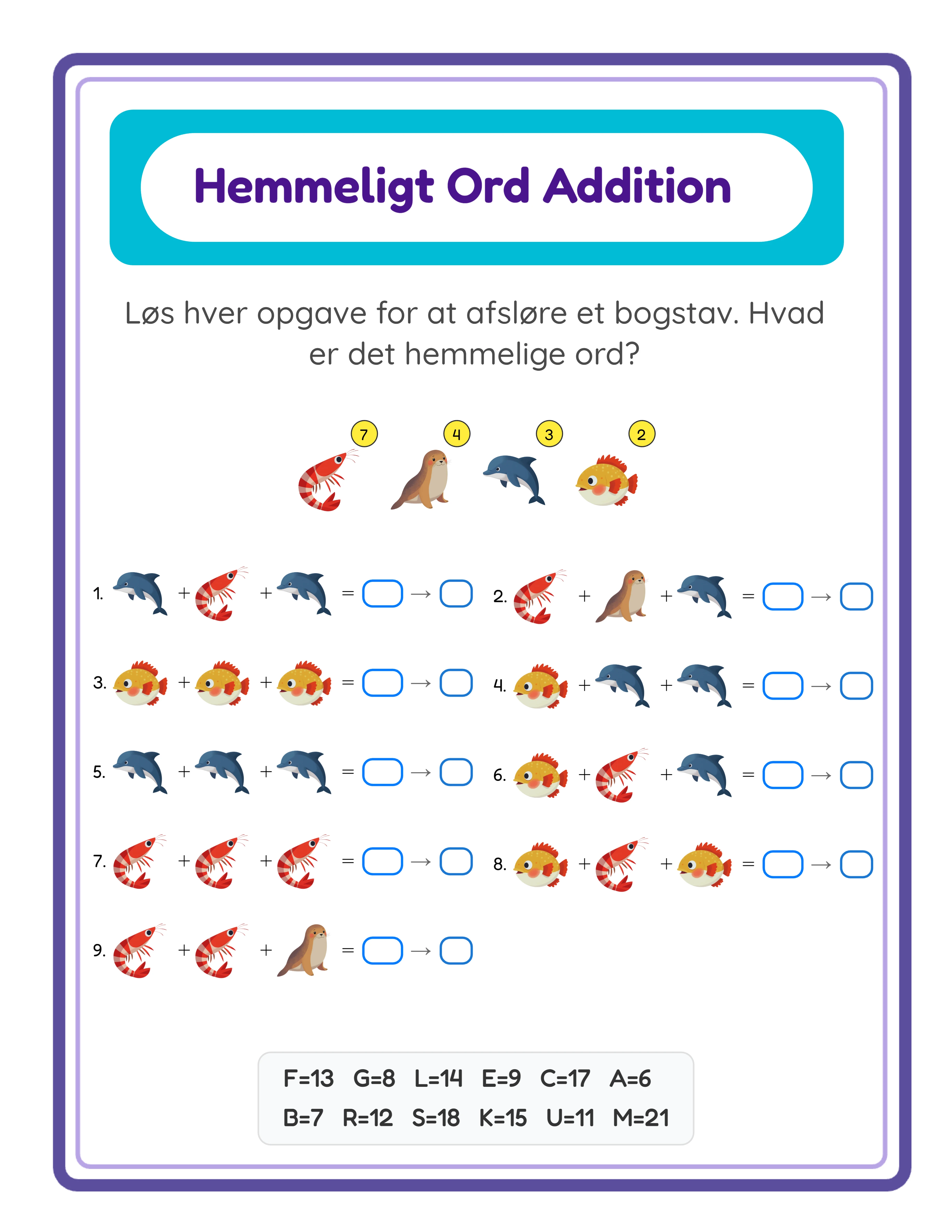 Featured code addition printable worksheet — crack the code with math