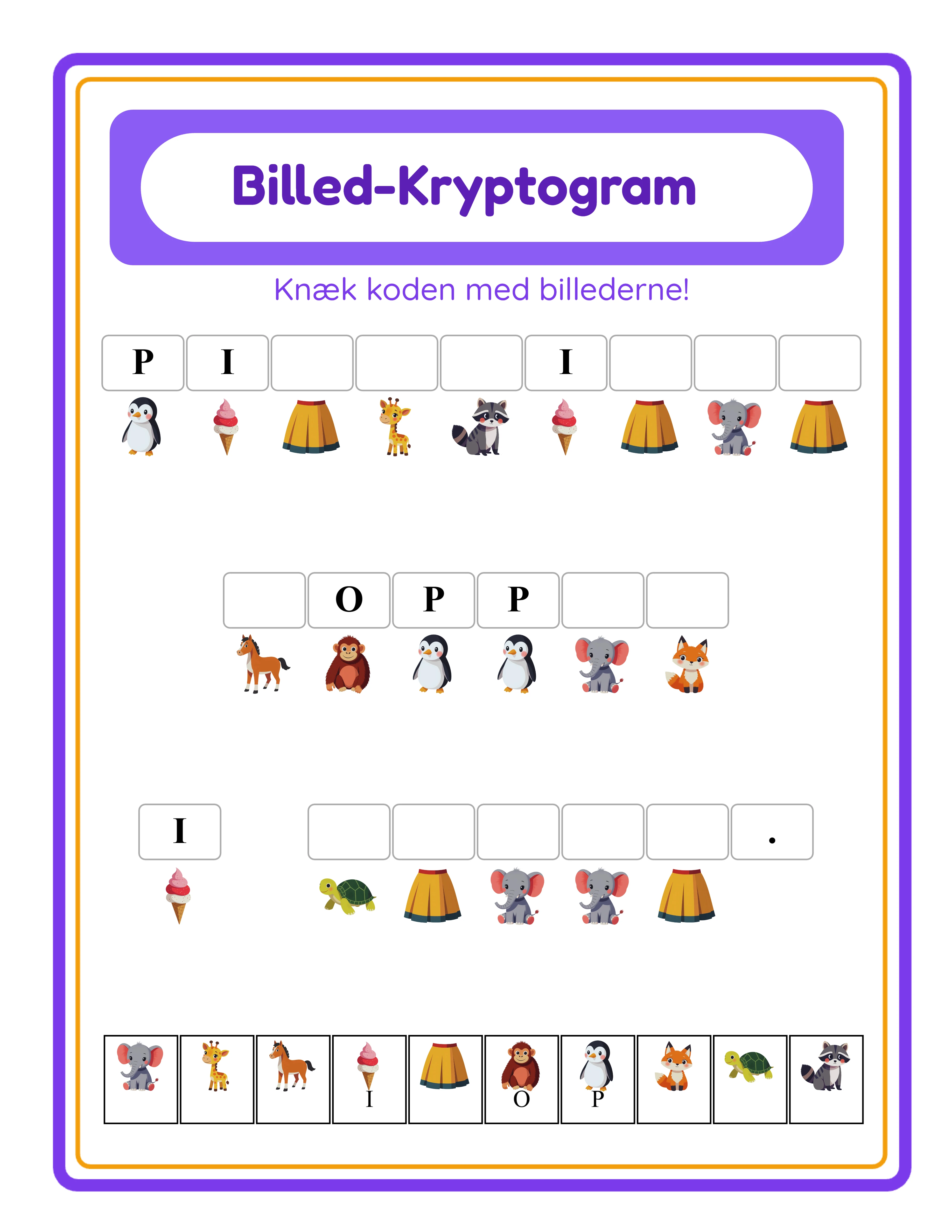 Cryptogram-arbejdsark — avanceret niveau