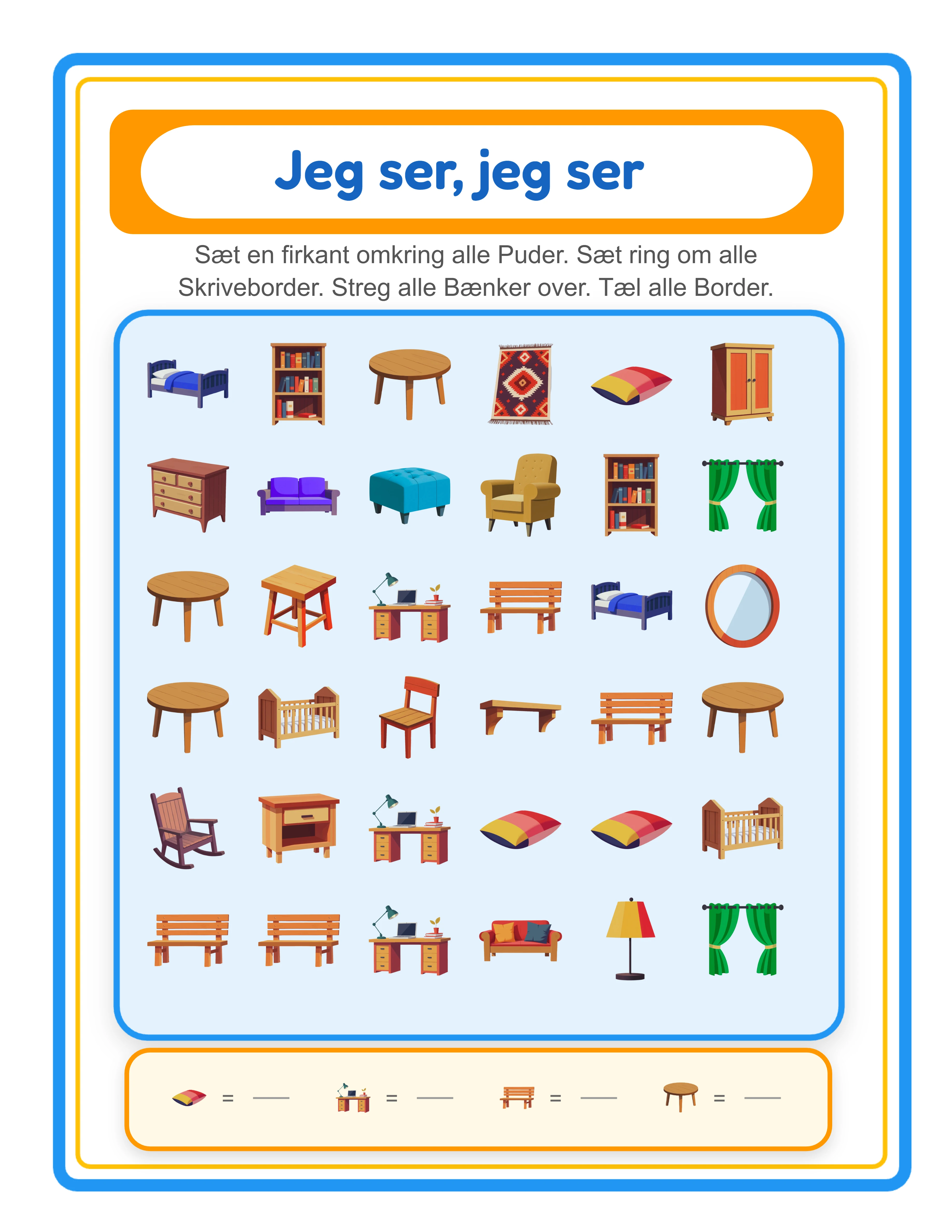 Find & Count-arbejdsark — avanceret niveau