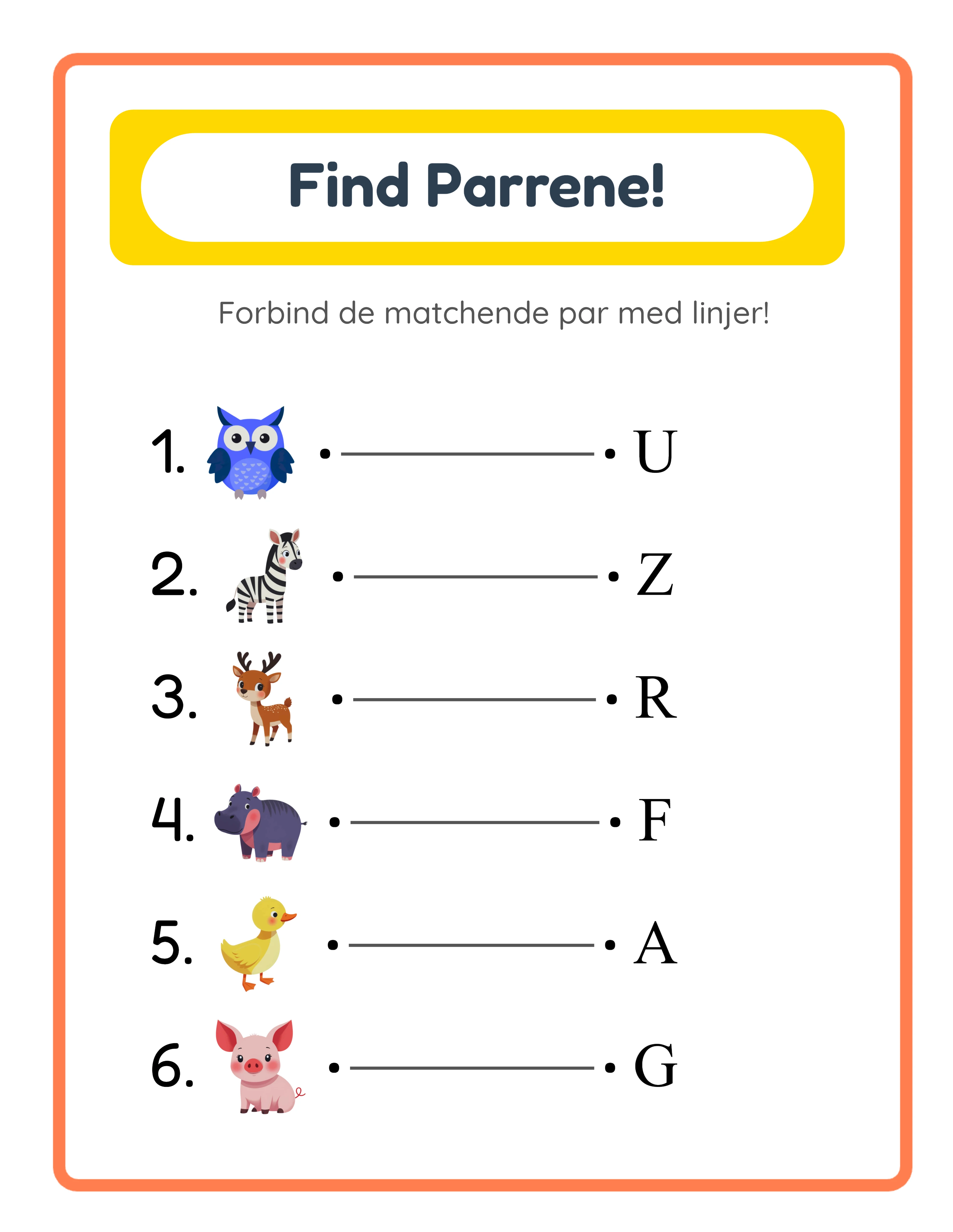 Matching printable answer key