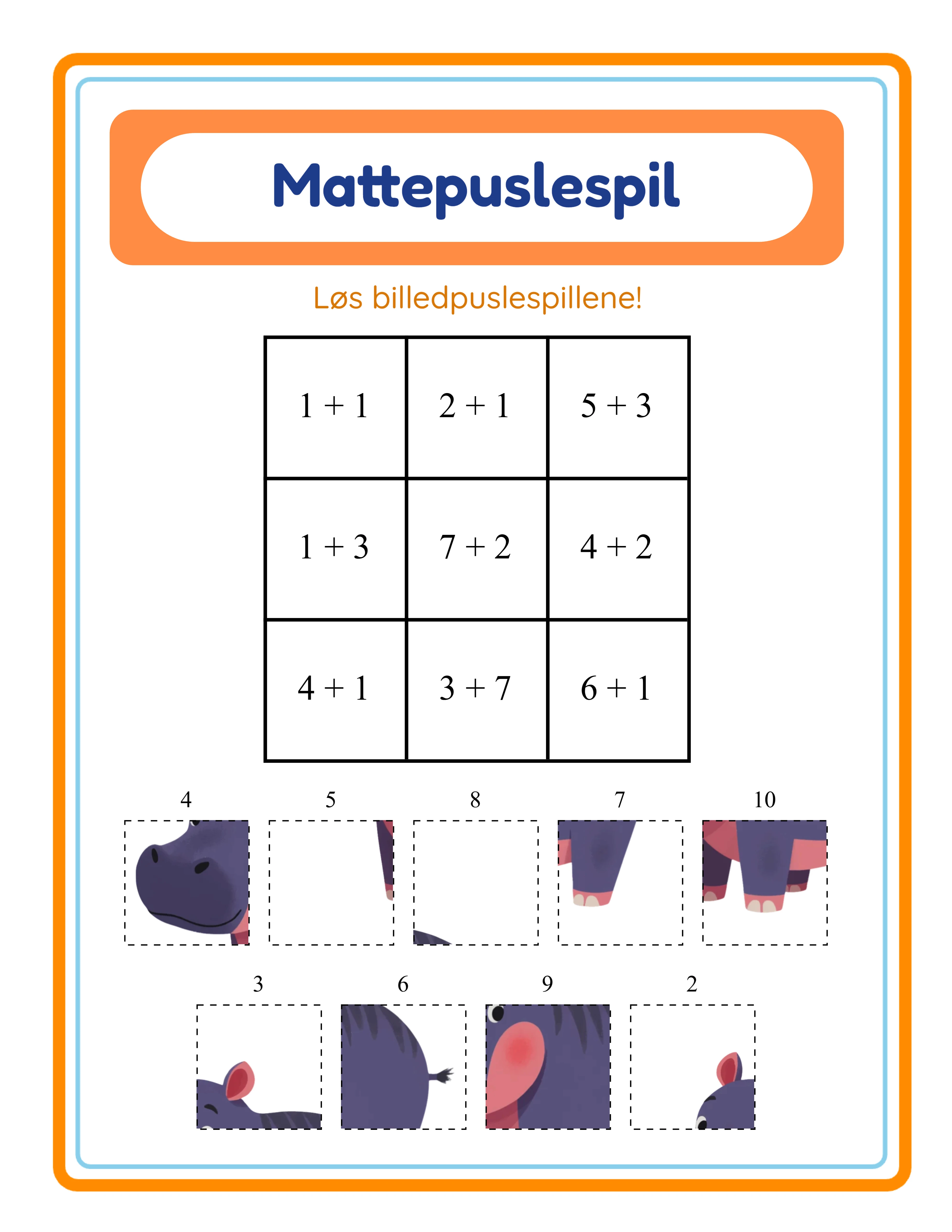Eksempel Math Puzzle-arbejdsark — prøv generatoren gratis