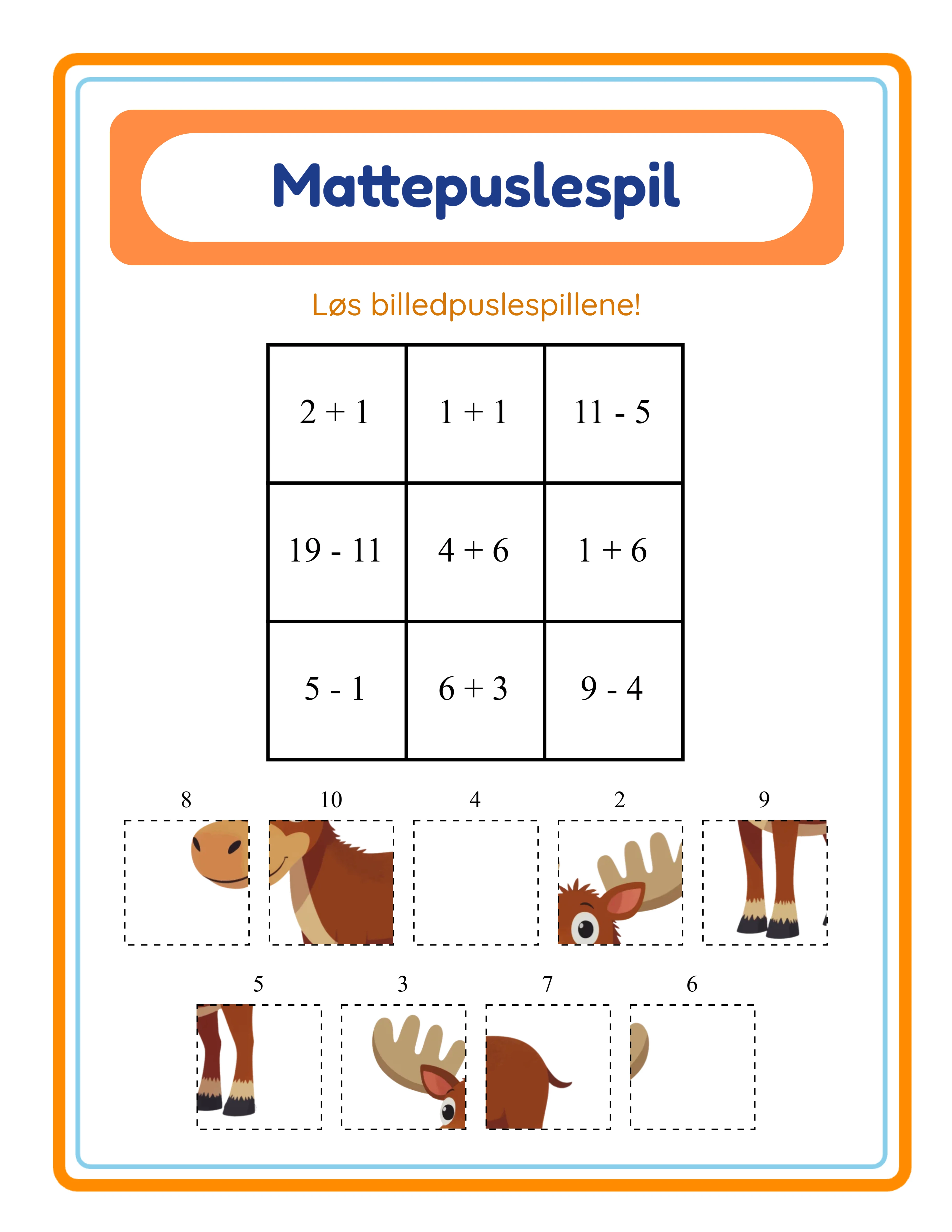 Math puzzle printable worksheet — advanced grid puzzle