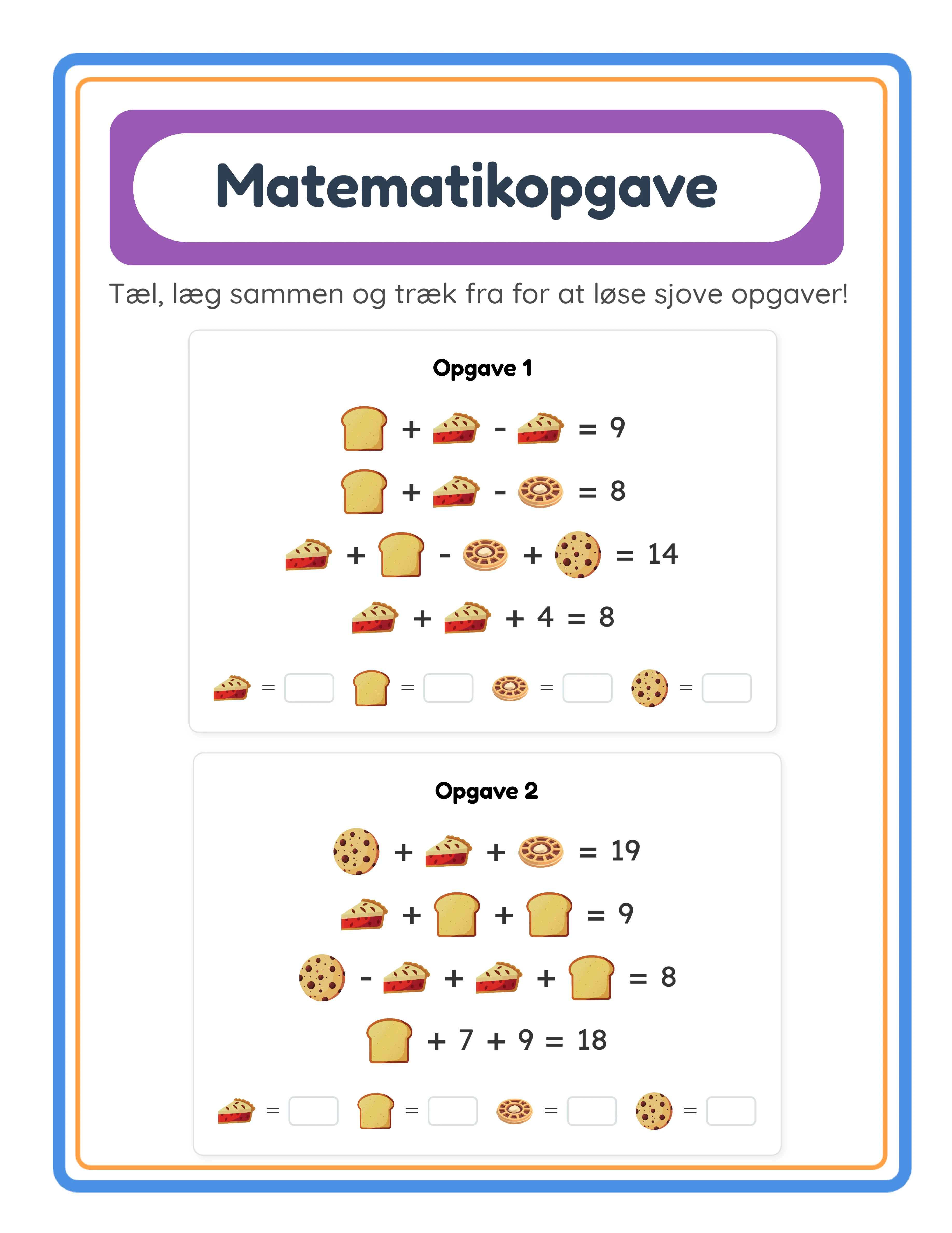 Eksempel Math Worksheet-arbejdsark — prøv generatoren gratis